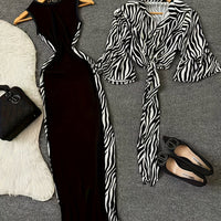 Women'S Y2K Style Leopard Print Top and Color Block Dress Set - Sleeveless, Button-Up, High-Waisted, All-Season Fashion, Casual Attire|Y2K Fashion|Sleeveless Top, Women Dresses, Women Set, Women Dress Autumn Good Vibrations