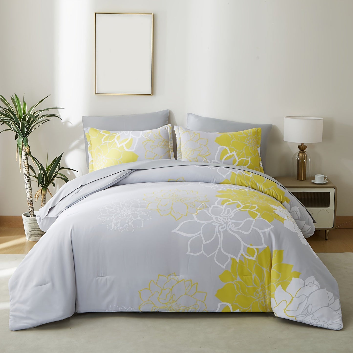 7Pcs Lightweight Boho Comforter Set - Stain-Resistant, Soft 100% Microfiber Cover, 100% Polyester Fiber Filling, Woven For Durability - Full/Queen/King Size Bed In A Bag For All Seasons, Floral Pattern Printed Bedding Good Vibrations
