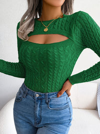 Long Sleeve High Stretch Acrylic Blend Women's Sexy Hollow-Out Knit Pullover Sweater, Skinny Fit, Solid Color, Spring/Fall Fashion Top, Crew Neck, Polyester 28%, Polyamide 22%, Viscose 28% Good Vibrations