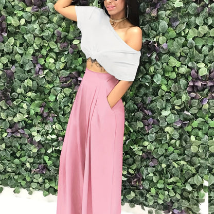 Loose Straight Flare Pants, Casual Pocket High Waist Solid Wide Leg Fashion Comfy Pants, Women's Clothing Good Vibrations