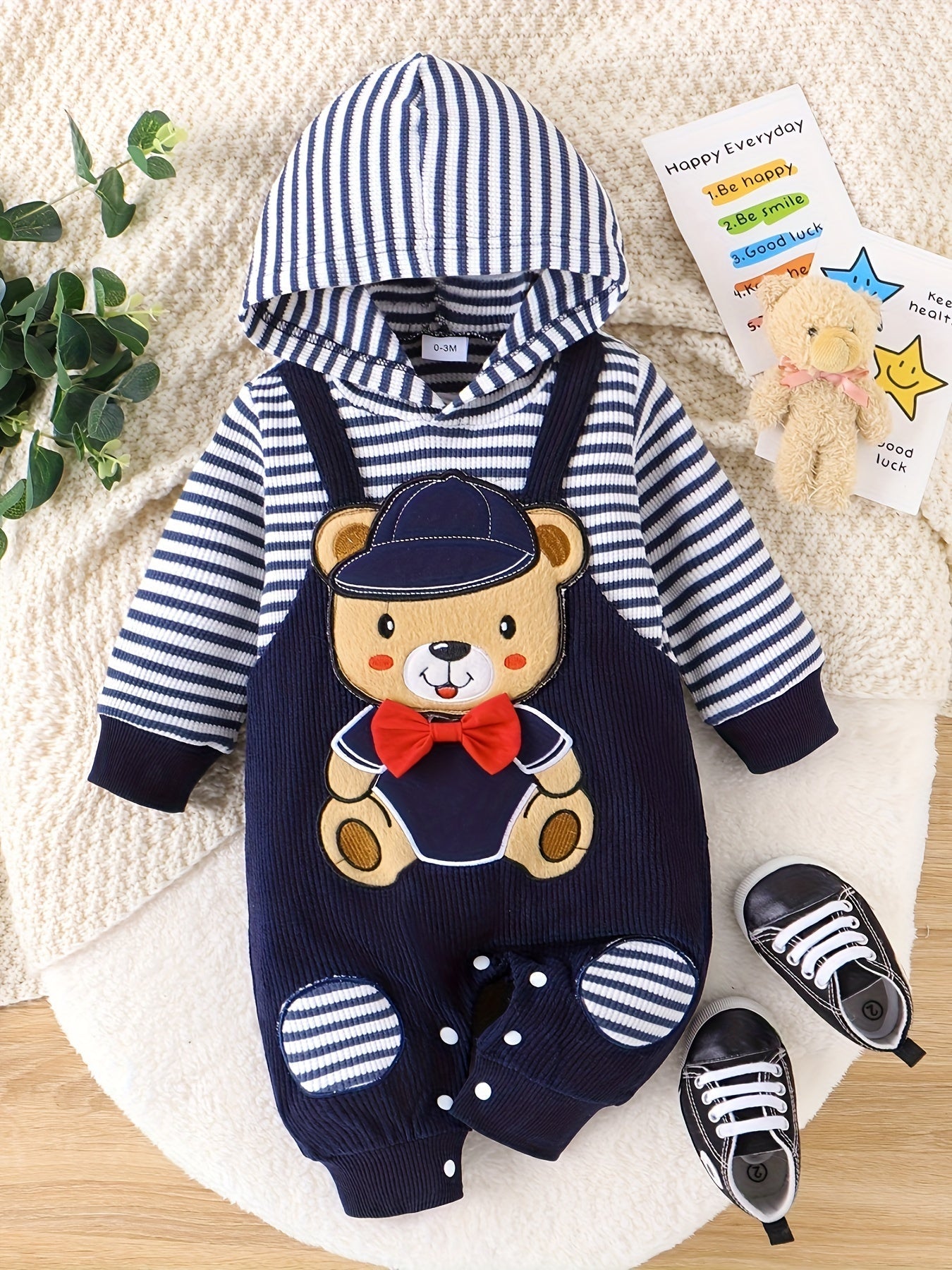 CETEPY Baby Boy Clothes Newborn Hoodie Romper Fall Winter One-piece Outfit Infant Cute Cartoon Clothing Set 0-18 Months Good Vibrations