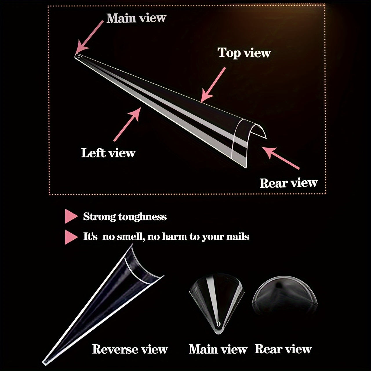 504 Pcs XXL Long Sharp Pointed Stiletto False Nails Set - Full Cover Nail Tips with Clear Plain C Curve Design for Customized Salon Nail Art - DIY Acrylic Nail Kit for Professional Results Good Vibrations