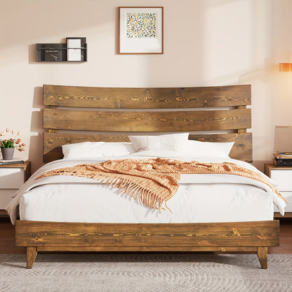 Solid Wood Platform Bed Frame with Wooden Headboard, No Box Spring Needed, Easy Assembly Good Vibrations