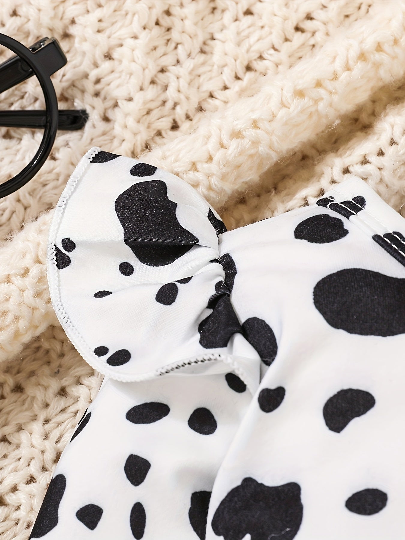 2pcs Baby's Adorable Cow Pattern Ruffled Bodysuit + Hat + Jumpsuit, Toddler & Infant Girl's Clothing Set For Spring Fall Good Vibrations