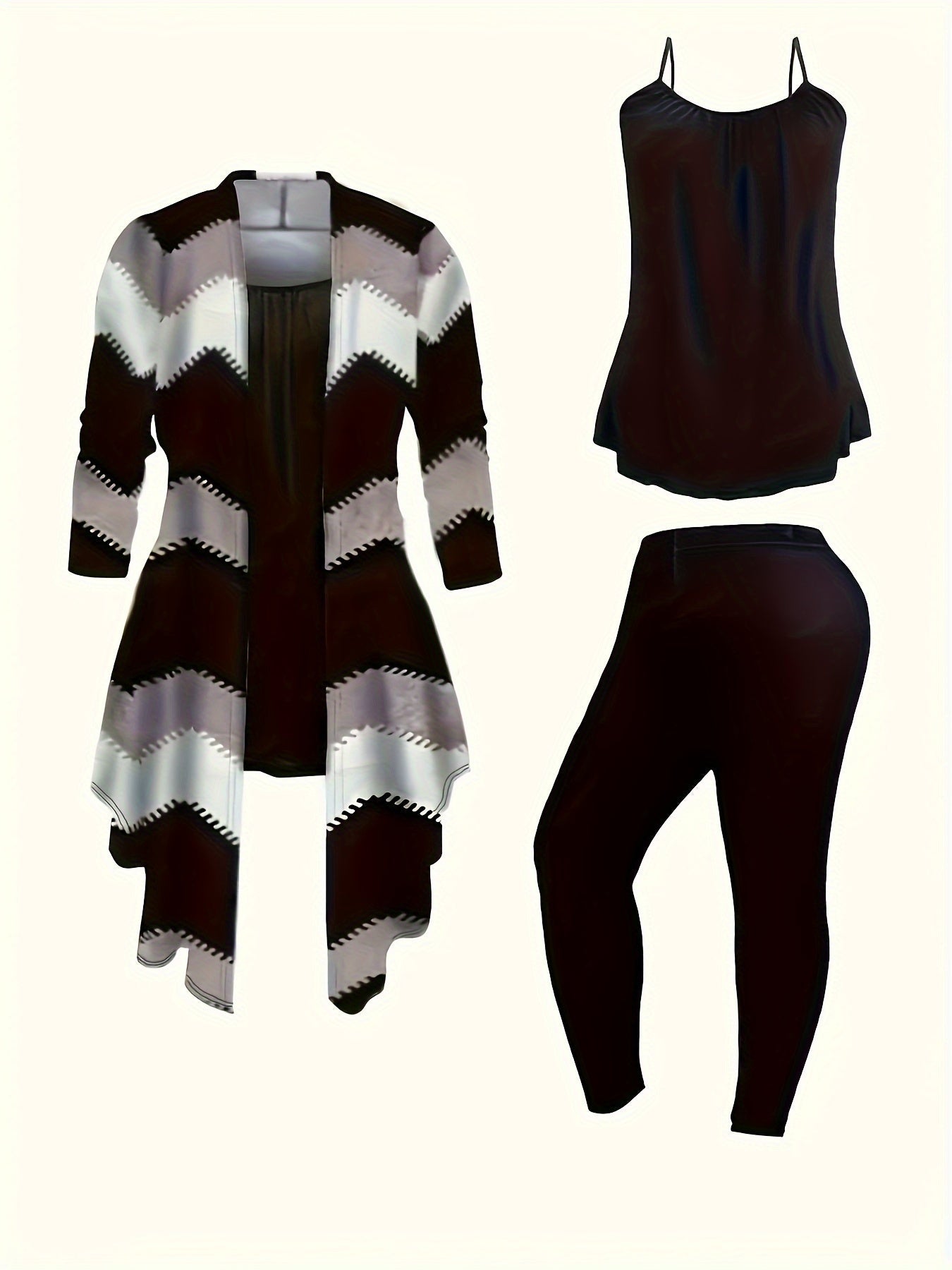 Women'S 3pcs Winter Warmth Set - Oversized Sleeveless Top & Leggings with Geometric Pattern, Soft Stretchy Fabric, Loose Fit Coordinated Outfits in Orange/Blue/Black/Green | Machine Washable Casual to Formal Wear for Office, Good Vibrations