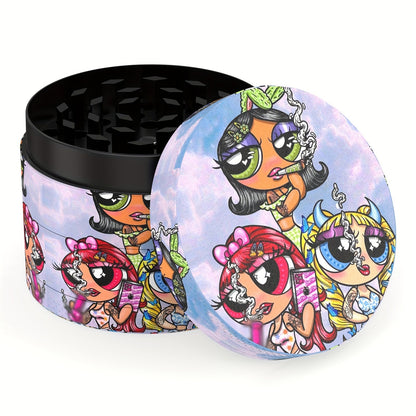 4-Layer Compact Cartoon-Themed Zinc Alloy Spice Grinder, 50mm Diameter - Easy Twist, Detachable Design for Effortless Grinding, Perfect Gift Idea Good Vibrations