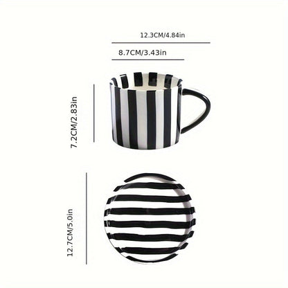 Vintage Striped Ceramic Tea Set - Includes Cup & Saucer, Perfect for Breakfast, Afternoon Tea, Home, Garden, Restaurant Use - Sustainable, Reusable Drinkware Gift Good Vibrations