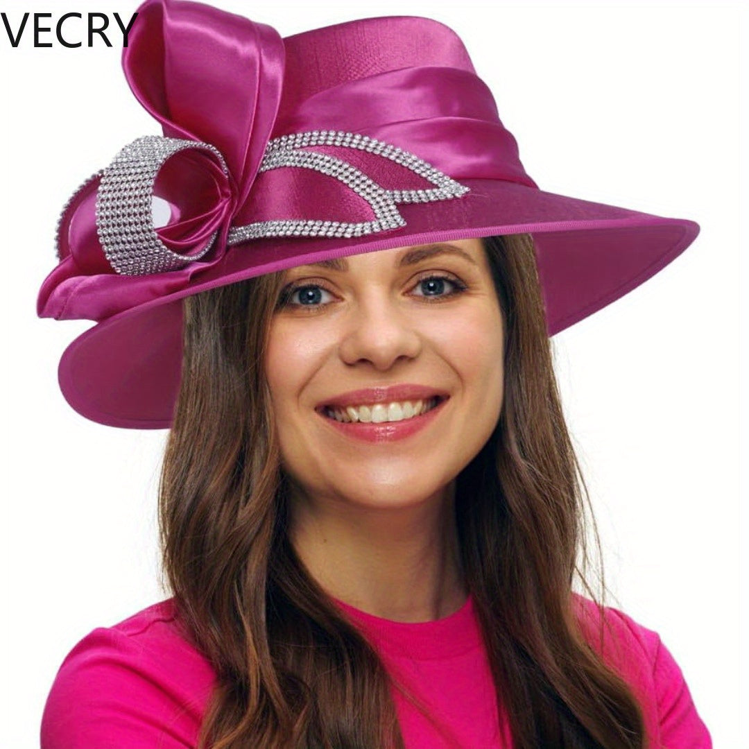 VECRY Women's Satin Church Derby Tea Party Hats with Rhinestones - Elegant Headwear for Special Occasions Good Vibrations
