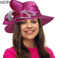 VECRY Women's Satin Church Derby Tea Party Hats with Rhinestones - Elegant Headwear for Special Occasions Good Vibrations