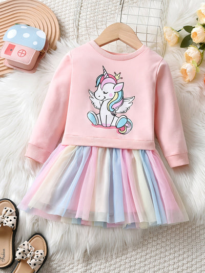 Adorable Unicorn Midi Dress - Comfortable, Season-Ready with Tulle Detailing, Ideal for Girls