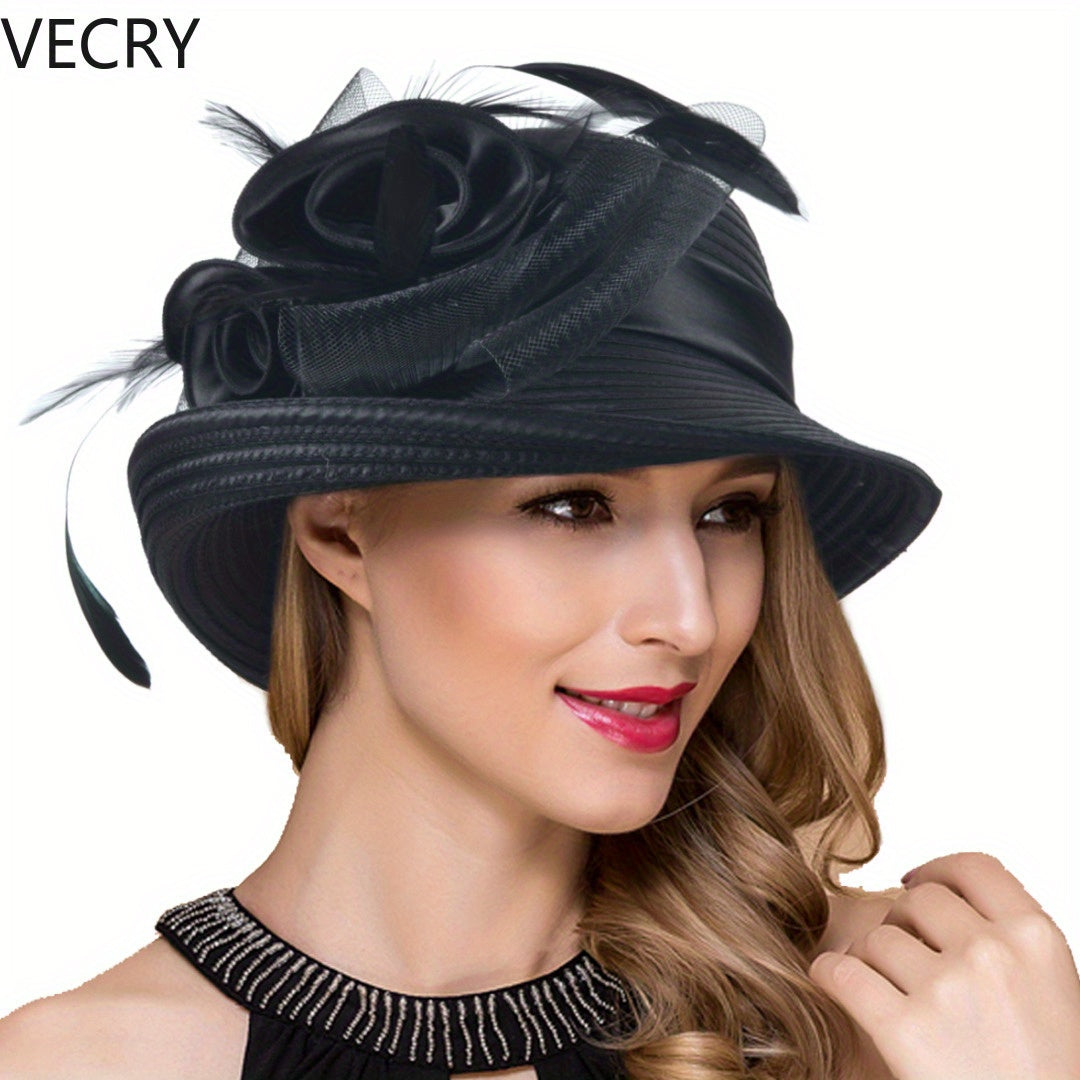 VECRY Women Derby Church Dress Cloche Hat Fascinator Floral Tea Party Wedding Bucket Hat Good Vibrations
