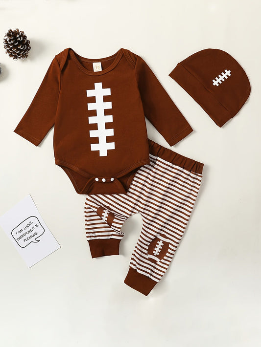 MINKIDFASHION Baby Boys' 3pcs Clothing Set Infant Long Sleeve Comfortable Romper And Pants And Hat, for Outdoor Good Vibrations