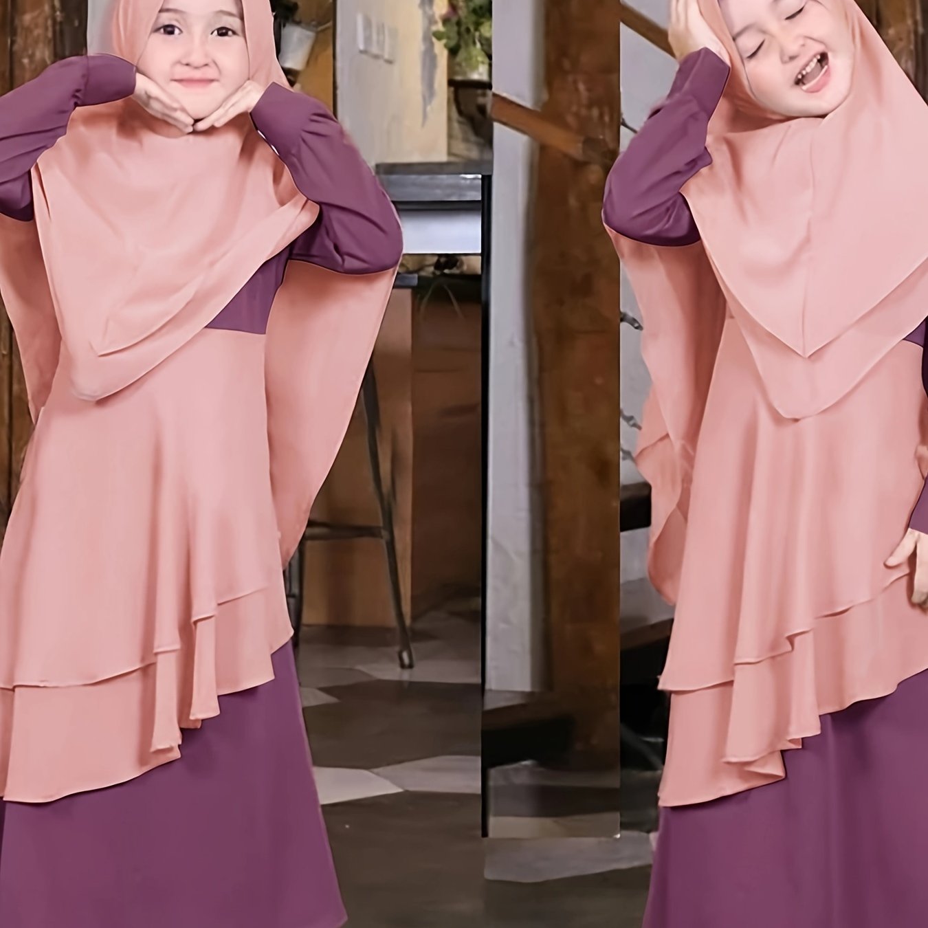 Girl's Spring And Autumn Style Traditional Ethnic Clothing Set, Long-sleeved Asymmetric Ruffle Dress + Headscarf 2Pcs Set Good Vibrations