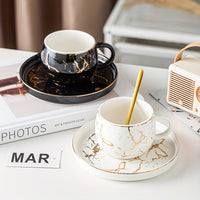 Set, Marble Print Teacup And Saucer, Ceramic Coffee Cup And Saucer Plate Good Vibrations