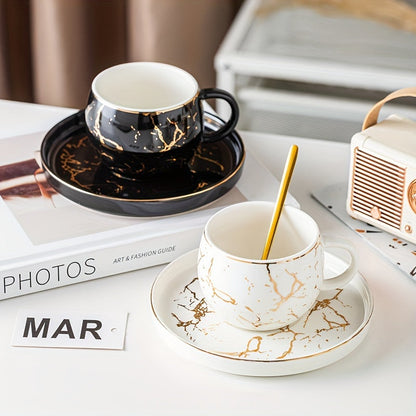 Set, Marble Print Teacup And Saucer, Ceramic Coffee Cup And Saucer Plate Good Vibrations