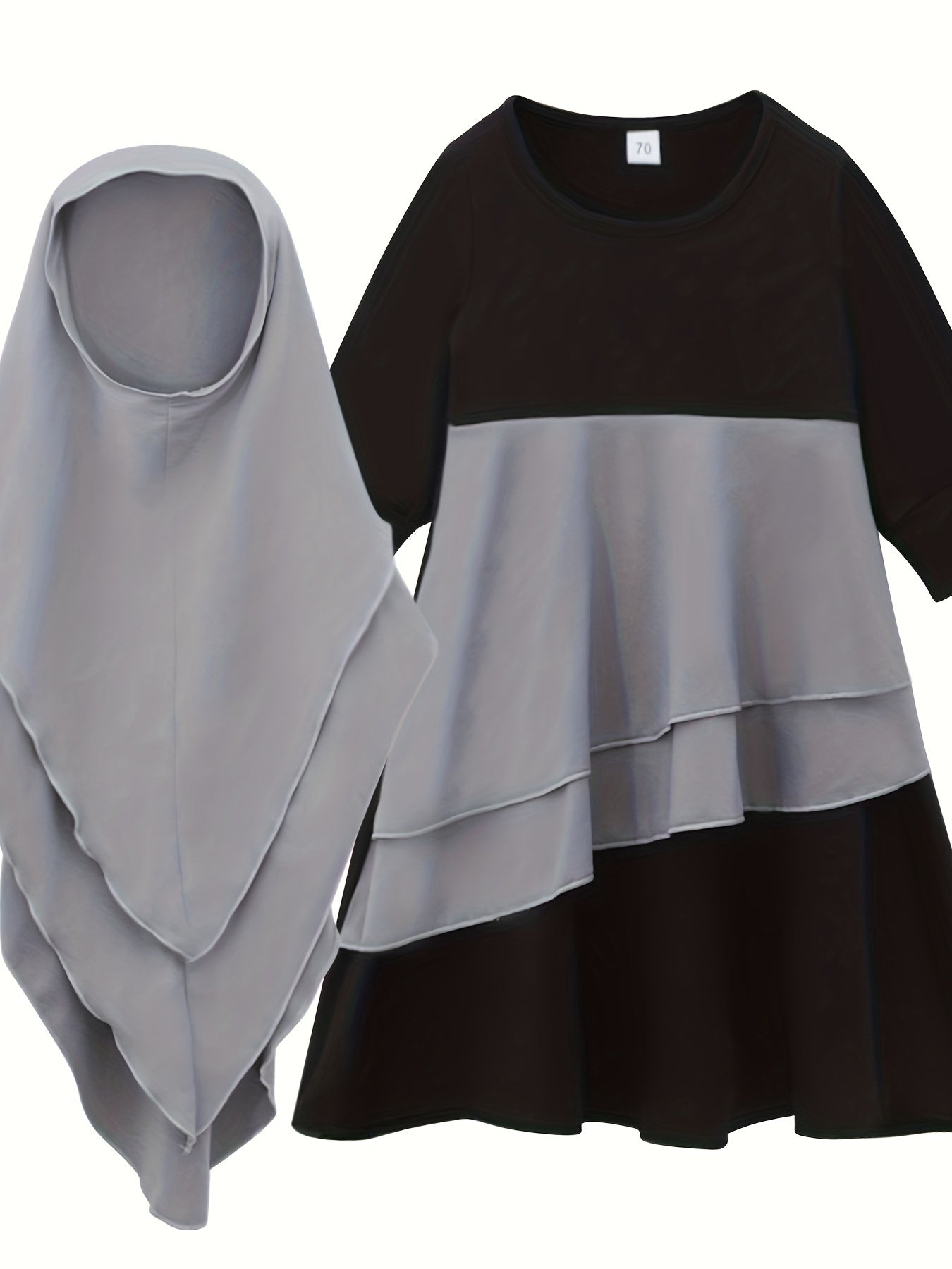 Girl's Spring And Autumn Style Traditional Ethnic Clothing Set, Long-sleeved Asymmetric Ruffle Dress + Headscarf 2Pcs Set Good Vibrations