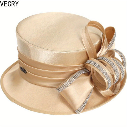 [Crystal Derby Hat] VECRY Wide Brim Crystal Derby Dress Hat - Ladies Church Tea Party Wedding Hats Good Vibrations