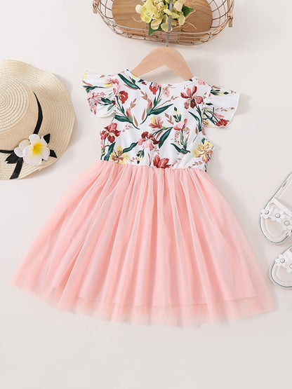 Girls' Floral dress - Floral print party & Everyday summer dress, Pastel pink Floral skirts, Machine Washable Girls' Clothing for Birthdays, Garden Parties, Family Outings - HWMFSNHFZ, Round Neckline Top, Nontransparent Fabri Good Vibrations