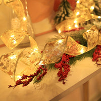 78.74/196.85/393.7inch Golden And Silver Christmas Ribbon Fairy Lights, With Ribbon Bows And Butterfly Decorations, For Garden Home, Living Room, Halloween, Christmas, Wedding Decoration, Christmas Tree Decoration, Novel Ligh Good Vibrations