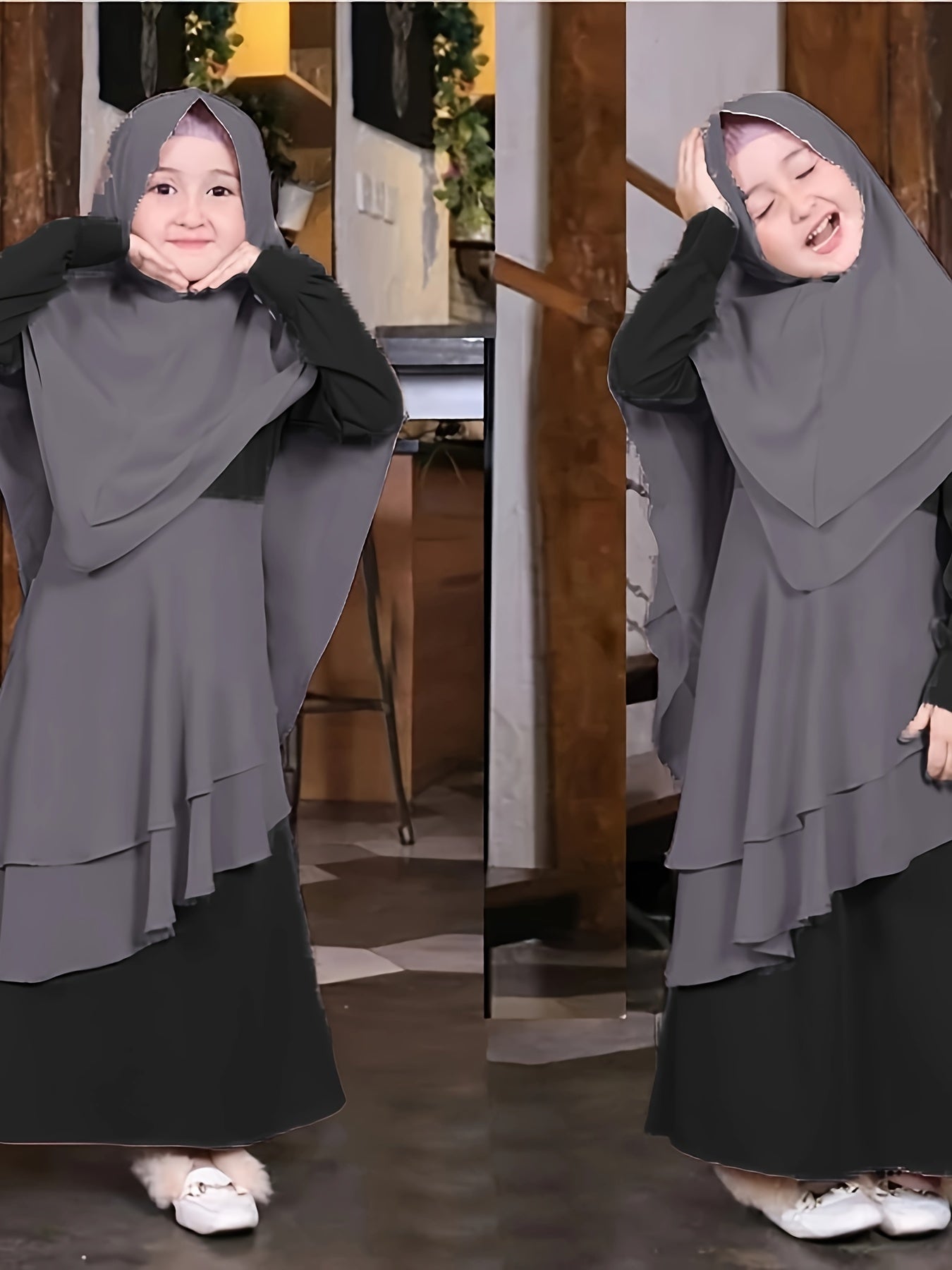 Girl's Spring And Autumn Style Traditional Ethnic Clothing Set, Long-sleeved Asymmetric Ruffle Dress + Headscarf 2Pcs Set Good Vibrations