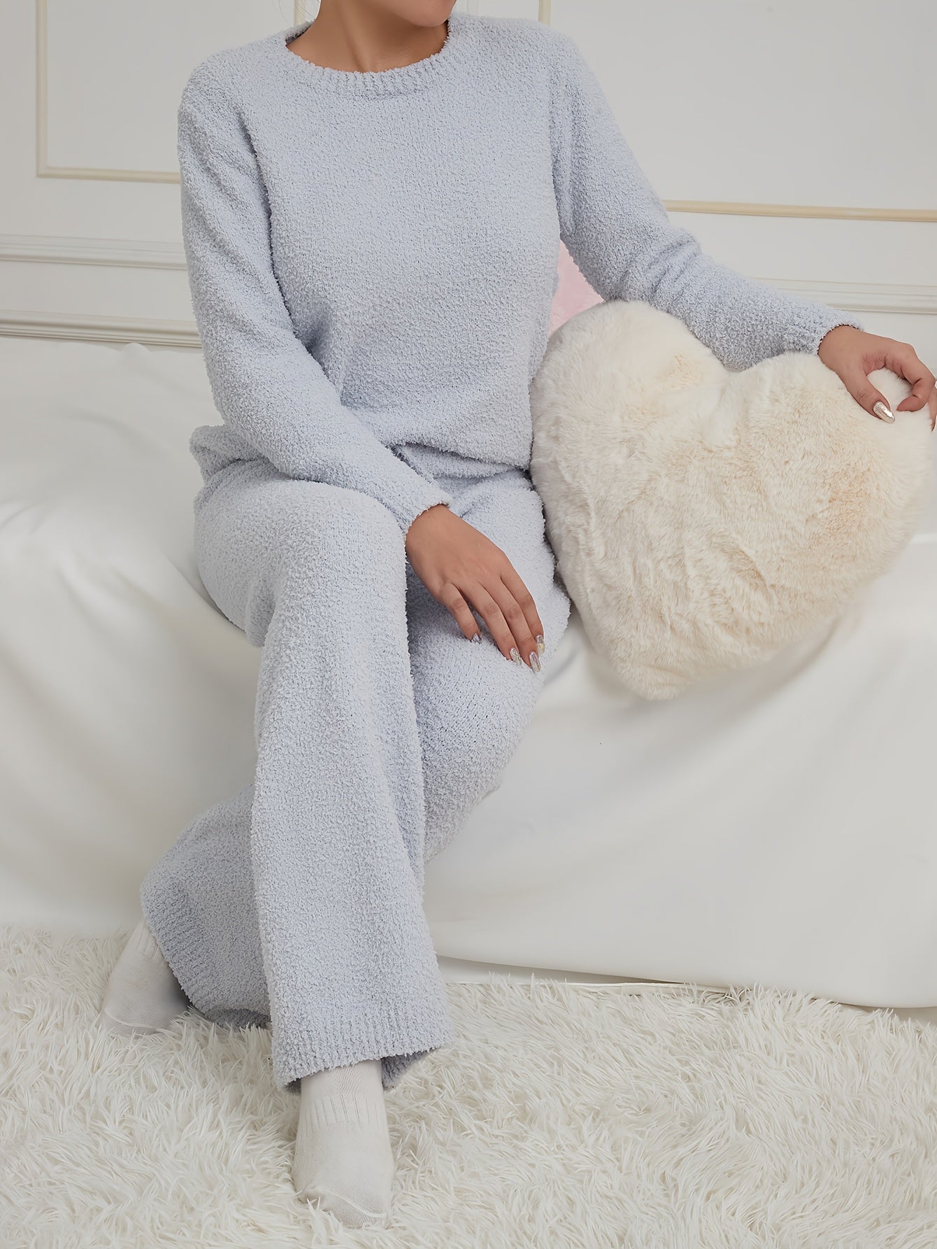 Women'S Cozy Fleece Set - Soft Long Sleeve Top & Pants, Gray, Casual Crew Neck, Perfect for Fall/Winter, Comfortable Home Wear, Cozy Clothing | Relaxed Fit Pants | Soft Fleece Material For Women Set For Women For Women Good Q Good Vibrations