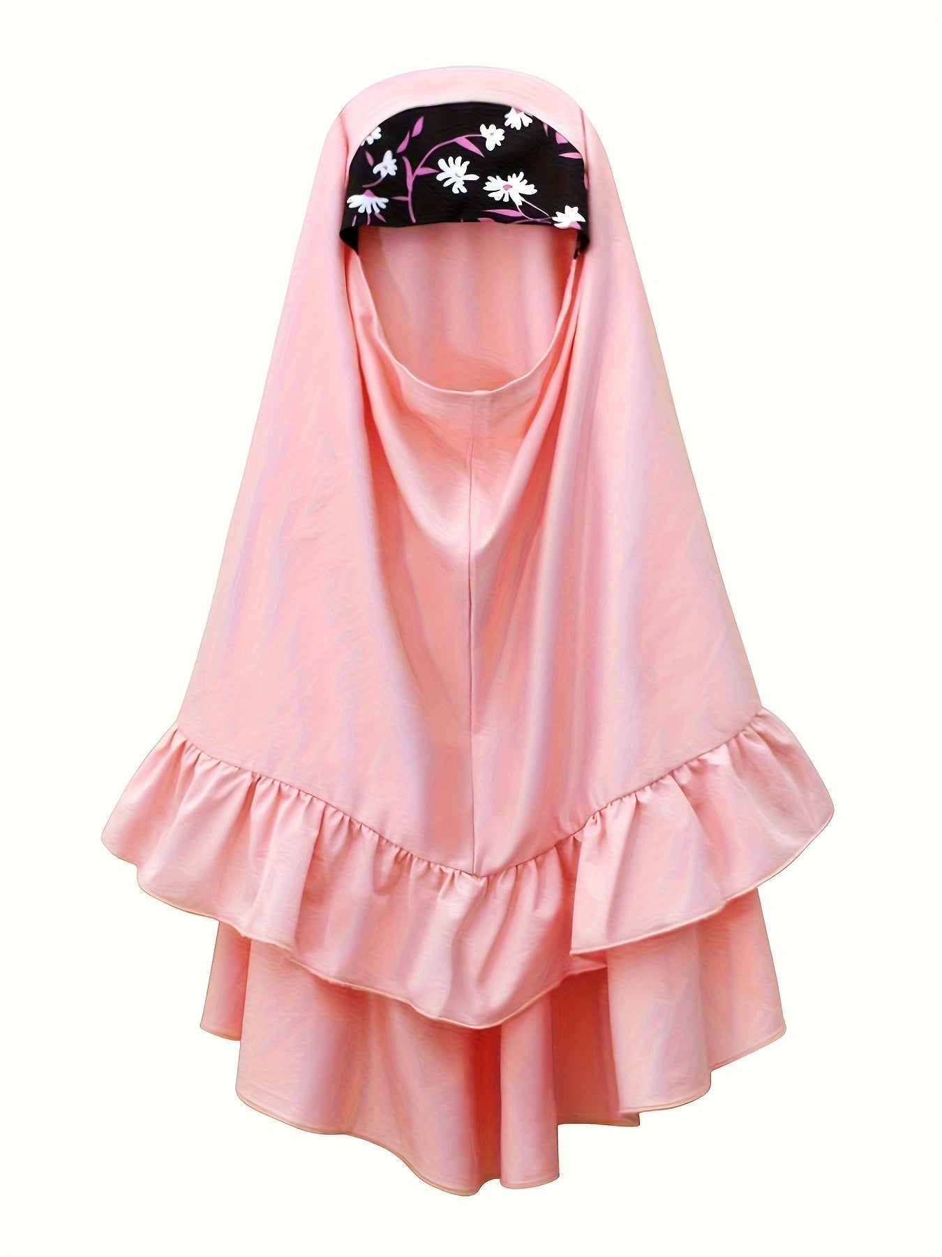 Girls Spring and Autumn Muslim Traditional Ethnic Clothing Set Long Sleeve Floral Dress + Headscarf Two-piece Set Good Vibrations