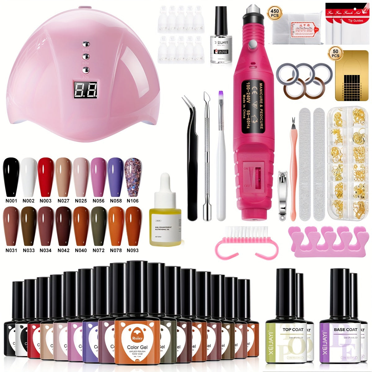 Complete Nail Care Kit: Professional Electric Drill & UV Lamp Set with Gel Polish, Manicure Tools - USB Powered, Alcohol-Free Good Vibrations