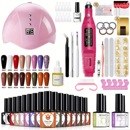 Complete Nail Care Kit: Professional Electric Drill & UV Lamp Set with Gel Polish, Manicure Tools - USB Powered, Alcohol-Free Good Vibrations