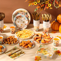 350 Pcs Fall Thanksgiving Party Supplies Maple Leaf Pumpkin Tableware Set Disposable Plates Napkins Paper Cups Plastic Cutlery for Autumn Thanksgiving Party Decor Serves 50 (Pumpkin) Good Vibrations