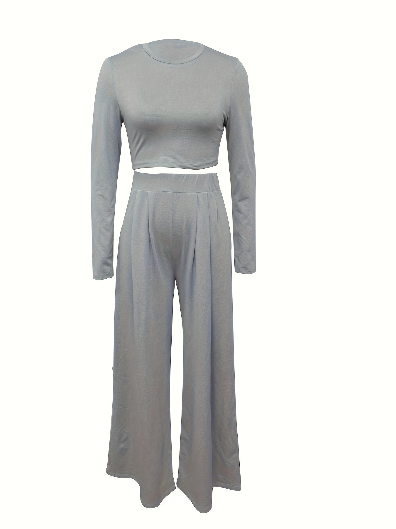 Two-piece Long Sleeve & Long Length Solid Casual Crew Neck Outfits, Women's Clothing Set Good Vibrations