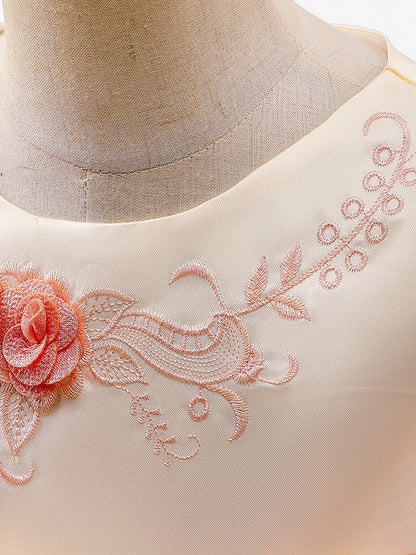 Girls Princess Dress Short Sleeve Embroidered Flower Bow Lace Dress Performance Dress Wedding Flower Girls For Evening Birthday Party Kids Clothes Good Vibrations
