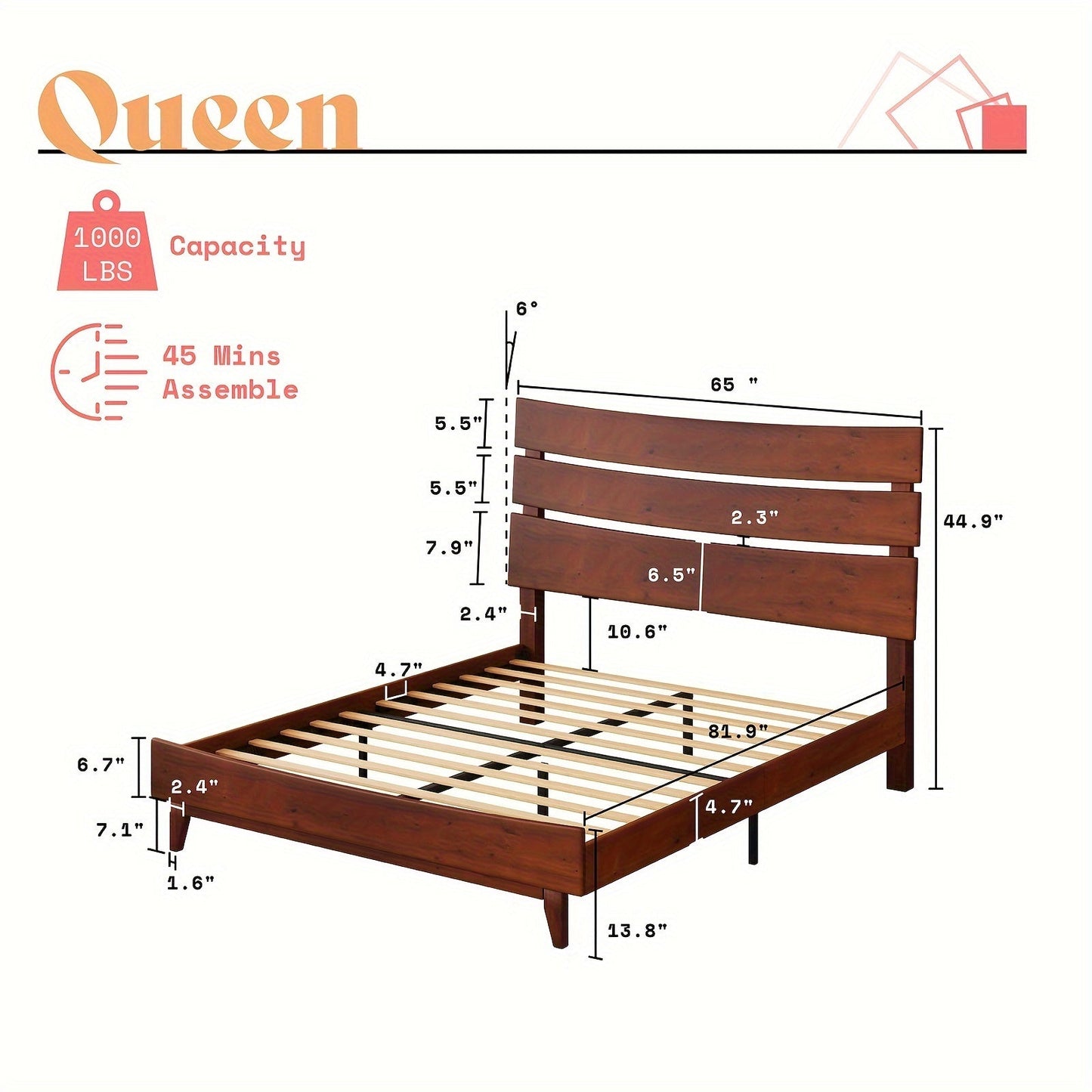 Solid Wood Platform Bed Frame with Wooden Headboard, No Box Spring Needed, Easy Assembly Good Vibrations