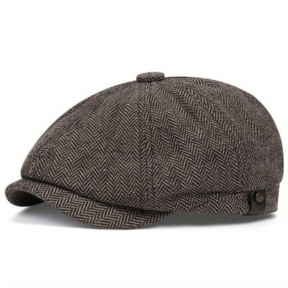 Men&Apos;S Retro Herringbone Flat Cap - Black Casual Beret with Vintage Style, Knitted Polyester, Perfect for Valentine&Apos;S Day, Everyday Headwear | Vintage Flat Cap | Knitted Texture Good Vibrations