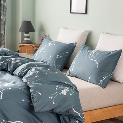 Plum Blossom Duvet Cover Twin Blue Comforter Set Soft Hotel 2/3PCS Microfiber Lightweight Soft White Floral Blue Set with Zipper Closure Good Vibrations