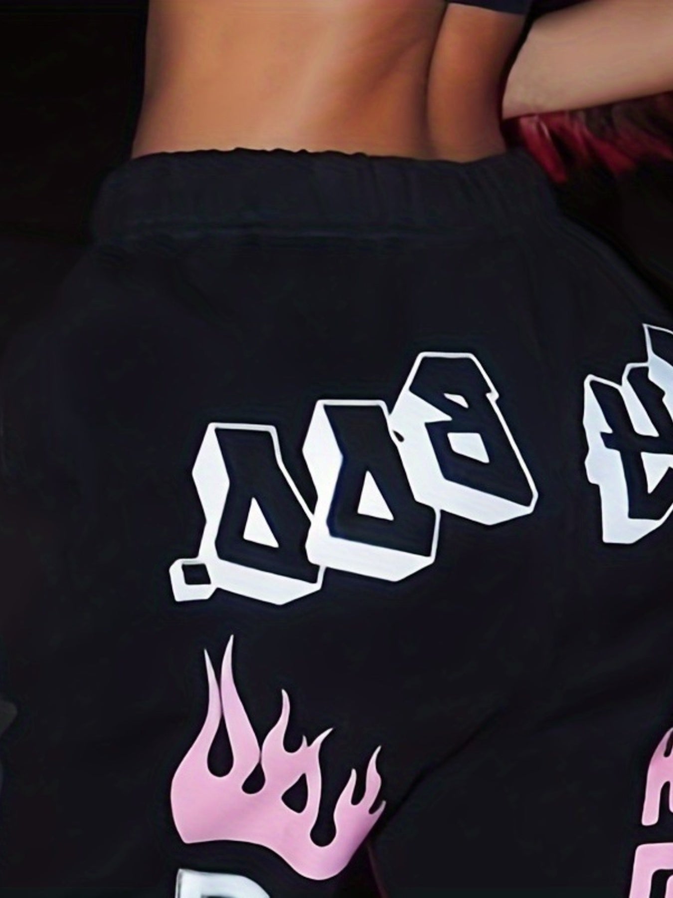 Women's Print Fashion Elastic Waist Sports Casual Sweater Oversize Pants Bottom TB5553 Plus Good Vibrations