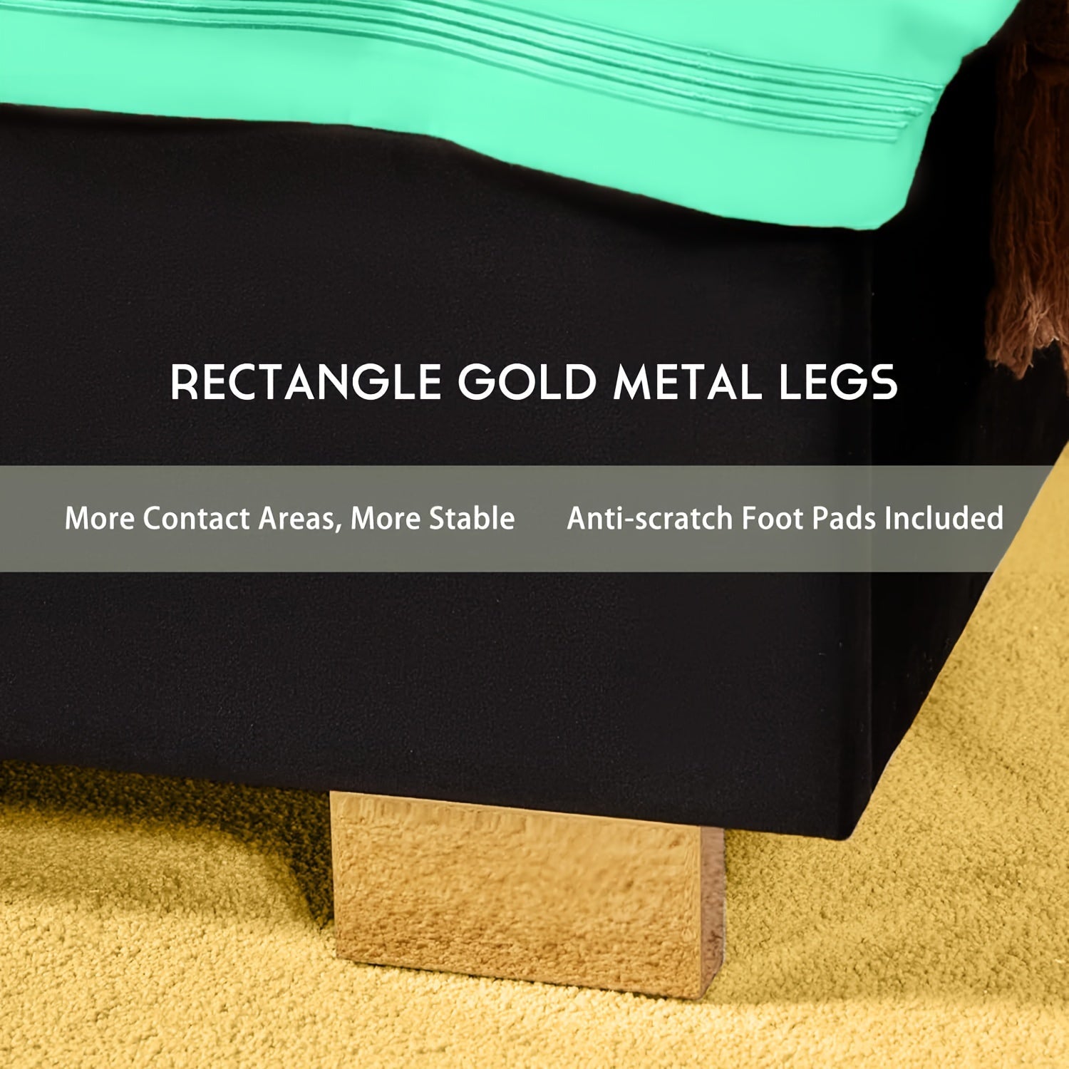 Papajet Golden Trimmed Upholstered Bed Frame with 61-Inch Headboard - Modern Platform Style Good Vibrations