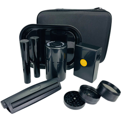 8-Piece Black Grinder Set with Carrying Case - Portable Spice & Herb Crusher, Includes Storage Pouch - Perfect for Home Use, Holiday Gifts, Birthday Presents Good Vibrations