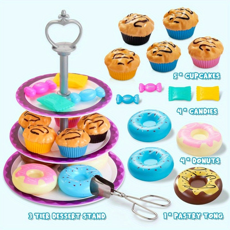 35pcs Mermaid Tea Party Set for Kids, Dress Up & Pretend Play, Pretend Tin Teapot Set, Princess Tea Time Play Kitchen Toy with Dessert, Doughnut, Carrying Case Birthday Easter Gifts for Toddlers Good Vibrations