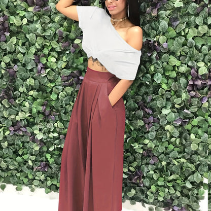 Loose Straight Flare Pants, Casual Pocket High Waist Solid Wide Leg Fashion Comfy Pants, Women's Clothing Good Vibrations