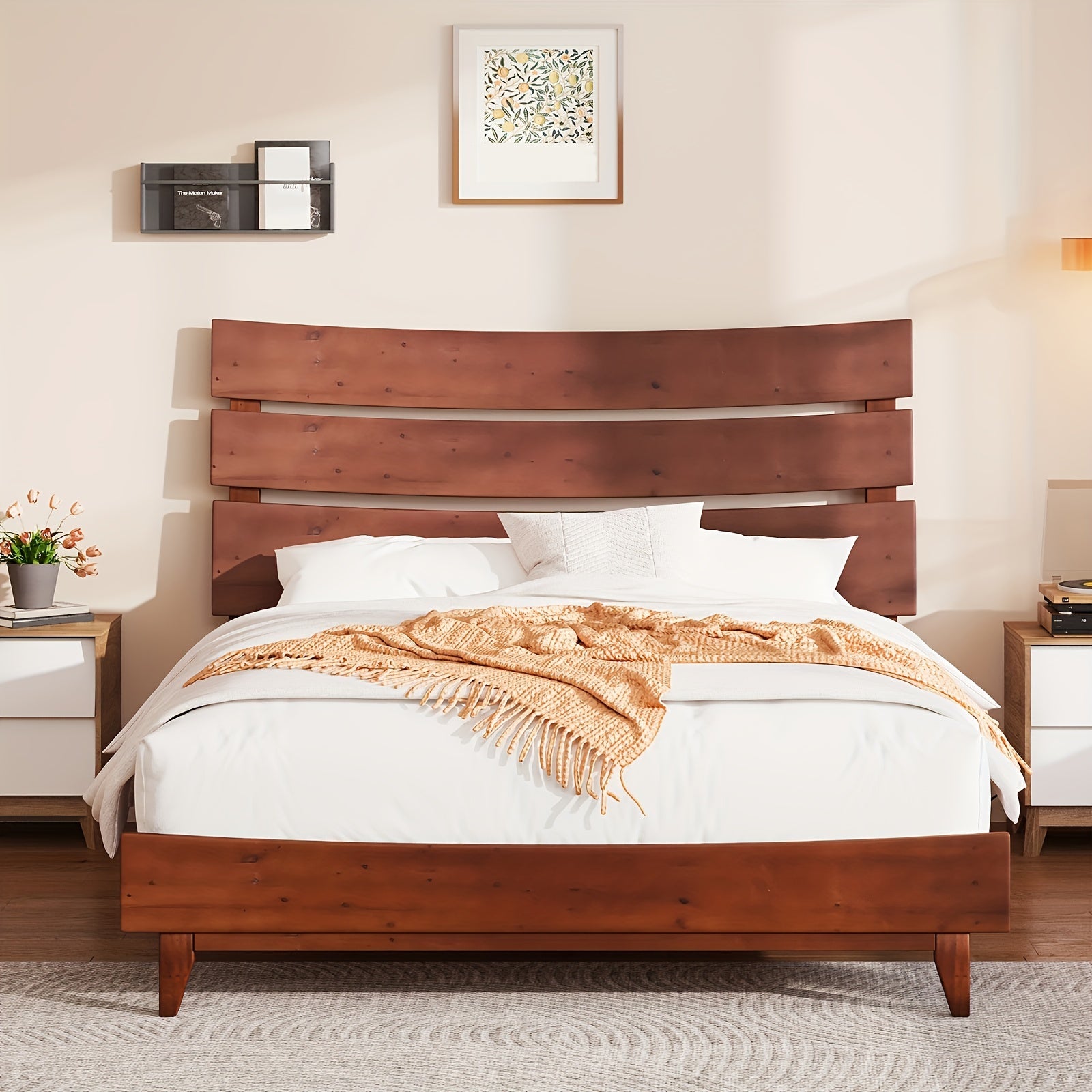 Solid Wood Platform Bed Frame with Wooden Headboard, No Box Spring Needed, Easy Assembly Good Vibrations
