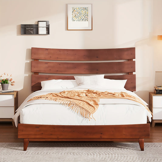 Solid Wood Platform Bed Frame with Wooden Headboard, No Box Spring Needed, Easy Assembly Good Vibrations