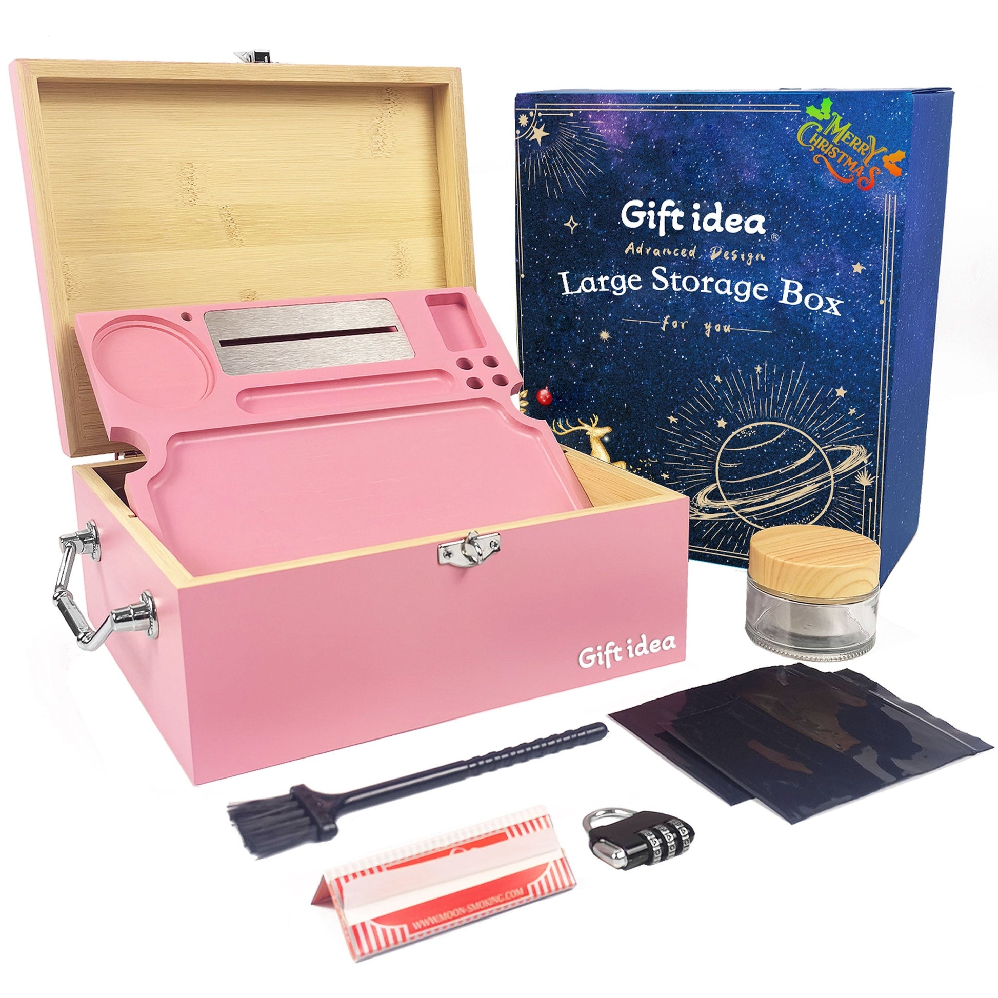 1set, Large Stash Box, Wooden Storage Box with Tray, Bamboo Storage Box with Lock And Accessories, Smoking Paper Anti-odor Canister Private Box with Brush, Household Gadget, Christmas Gifts, Christmas Supplies, Christmas Part Good Vibrations Adult Super Store