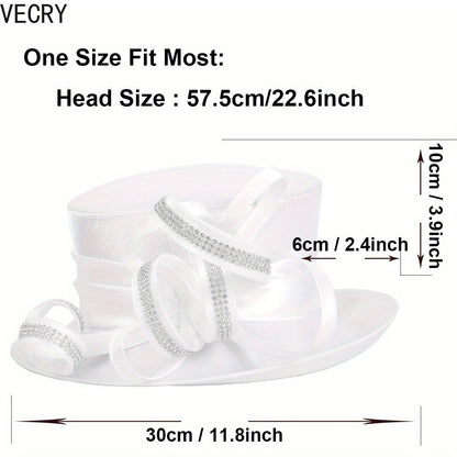 [Crystal Derby Hat] VECRY Wide Brim Crystal Derby Dress Hat - Ladies Church Tea Party Wedding Hats Good Vibrations