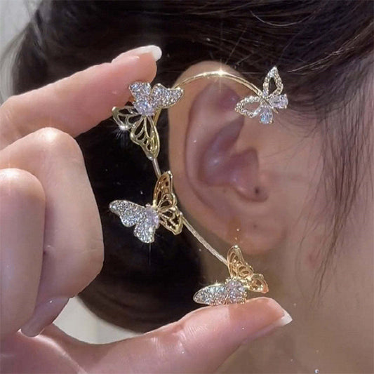 Women'S Elegant Butterfly Ear Cuffs - No-Piercing Ear Hooks, Synthetic Gemstone Accents, Everyday & Formal Jewelry for Parties, Weddings, Everyday Outfits - Non-Piercing Ear Clips for Sensitive Light Beige, Party Accessories, Good Vibrations