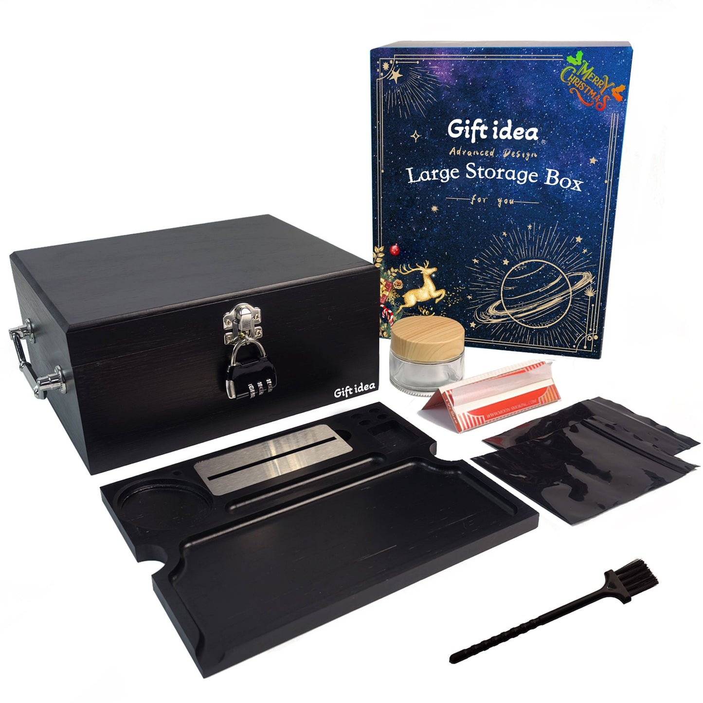 1set, Large Stash Box, Wooden Storage Box with Tray, Bamboo Storage Box with Lock And Accessories, Smoking Paper Anti-odor Canister Private Box with Brush, Household Gadget, Christmas Gifts, Christmas Supplies, Christmas Part Good Vibrations Adult Super Store
