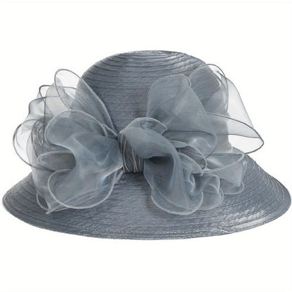 Women Lightweight Breathable Derby Church Dress Cloche Bowler Hats Cocktail Tea Party Wedding Bridal Hat with Bow Knot Good Vibrations