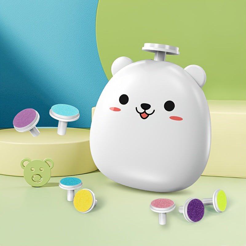Baby Electric Nail Grinder with Bear Shape, Rechargeable, 8 Grinding Heads, 2 Speeds, Suitable for Family Use, Quiet and Portable Good Vibrations