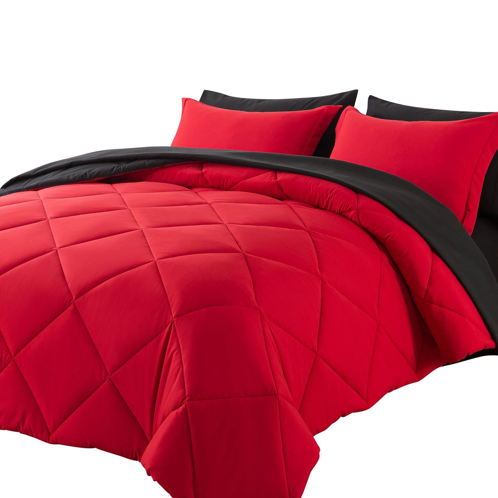 Cosybay Red and Black 7pcs All Season Down Alternative Bedding Sets with Comforter, Pillow Shams, Flat Sheet, Fitted Sheet and Pillowcase Good Vibrations