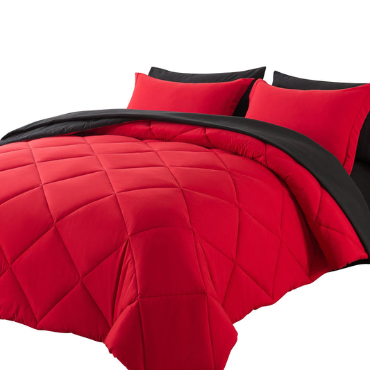 Cosybay Red and Black 7pcs All Season Down Alternative Bedding Sets with Comforter, Pillow Shams, Flat Sheet, Fitted Sheet and Pillowcase Good Vibrations