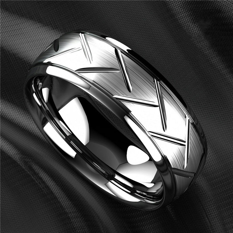 1pc 8MM Luxury High Quality Black Titanium Steel Ring Fashion Simple Men's Black Stainless Steel Wire Groove Tire Ring Artificial Jewelry Lover Gift Good Vibrations